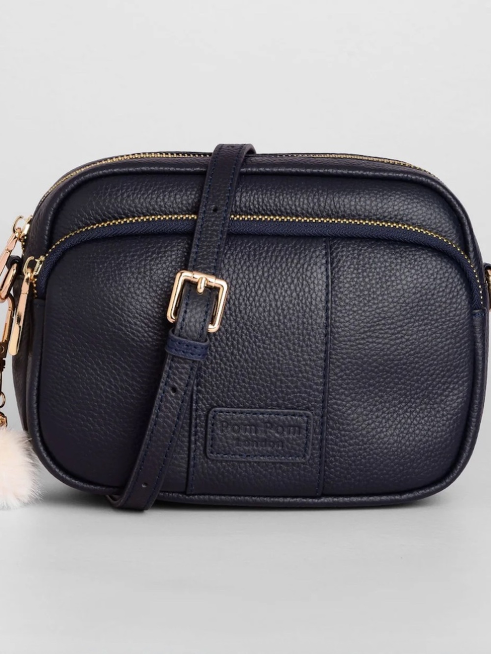 NWT Pom Pom Navy Leather Crossbody Purse w/ 2 fabric straps
